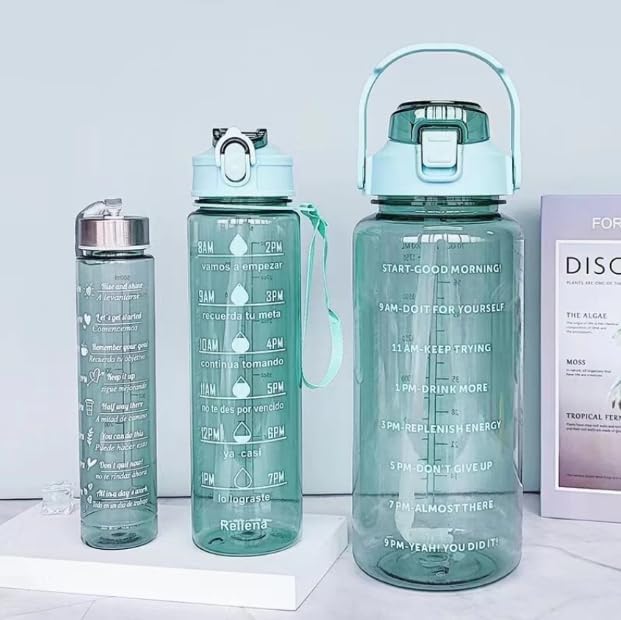 3 in 1 Transparent Water Bottle (2000ML, 900ML, 300ML with Motivational Design