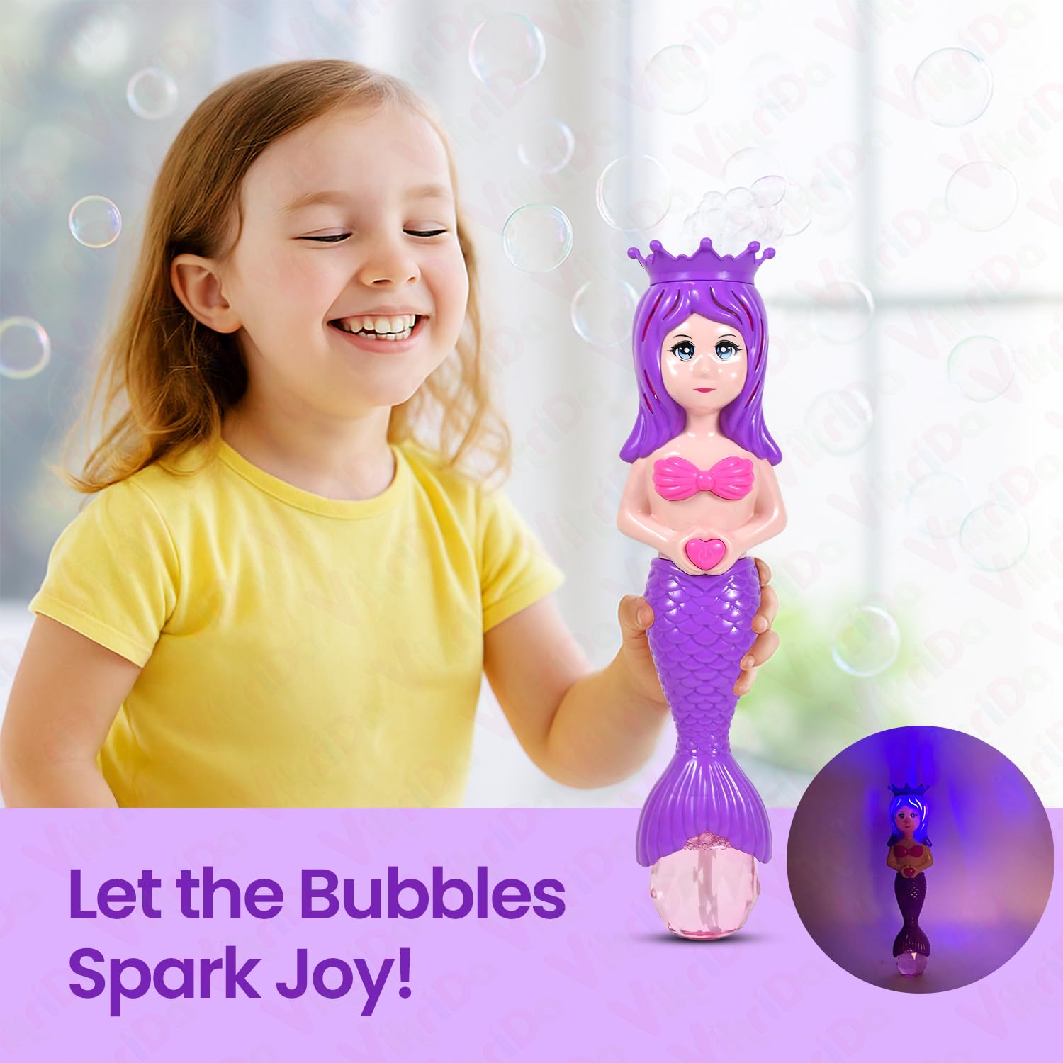 Mermaid Automatic Bubble Machine Toy for Kids – USB Rechargeable