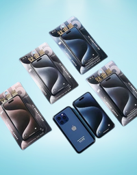 Smartphones in packaging on a gradient blue background
