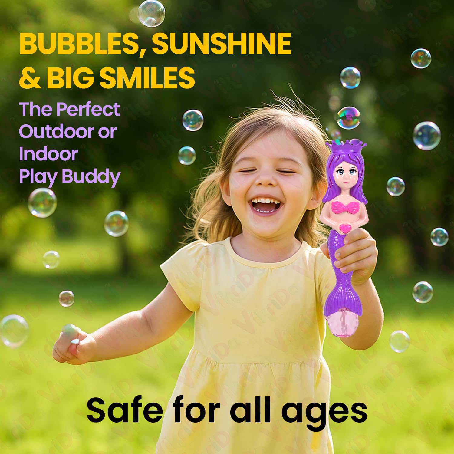 Mermaid Automatic Bubble Machine Toy for Kids – USB Rechargeable