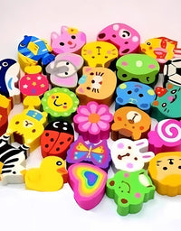 100 Pieces Different Shapes Cartoon Erasers for Kids
