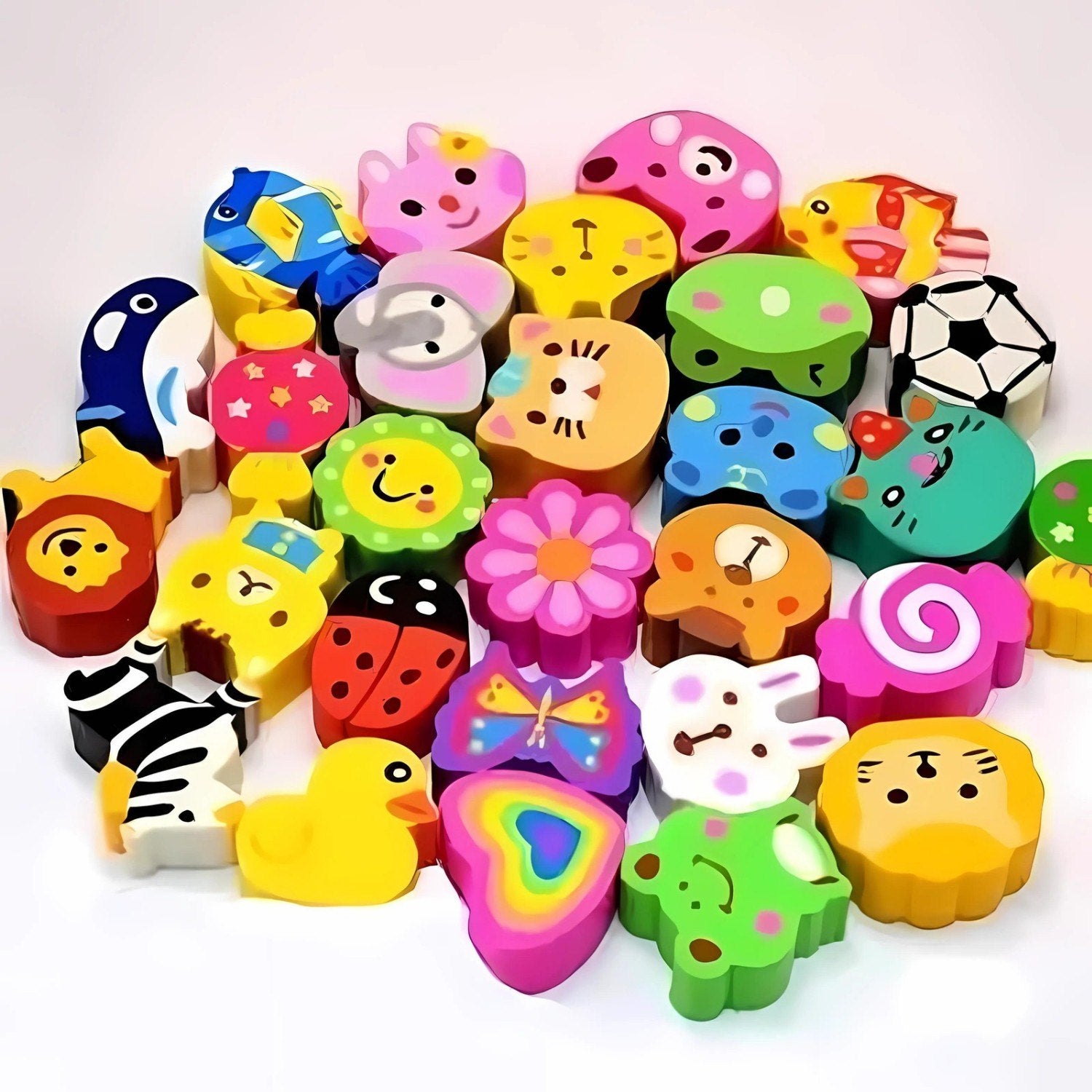 100 Pieces Different Shapes Cartoon Erasers for Kids